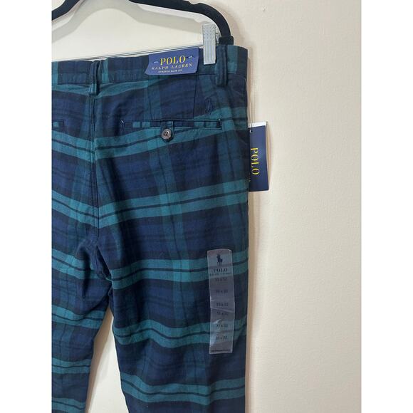 Polo Ralph Lauren NWT Stretch Slim Fit Tartan Chino Sz 33x32 Green Plaid - Picture 2 of 9